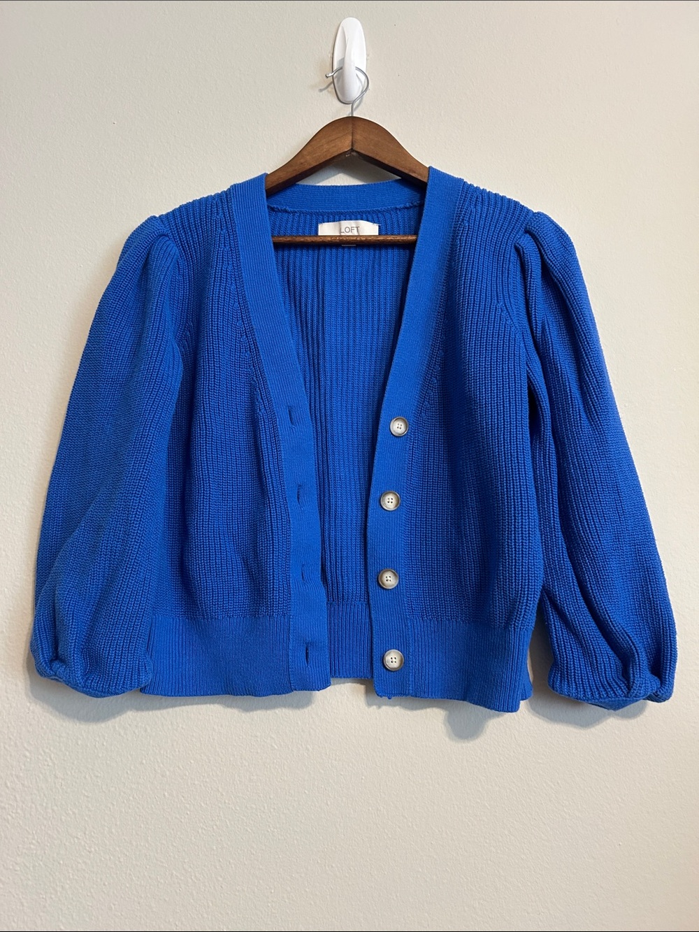 LOFT Textured Knit Cotton Cardigan – Small – Bright Blue